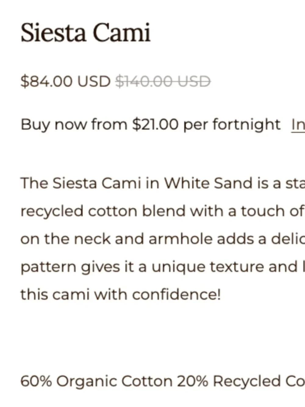 Spell Siesta Cami Organic Cotton Knit Tank XS Boho Lace in White Sands - Picture 15 of 15